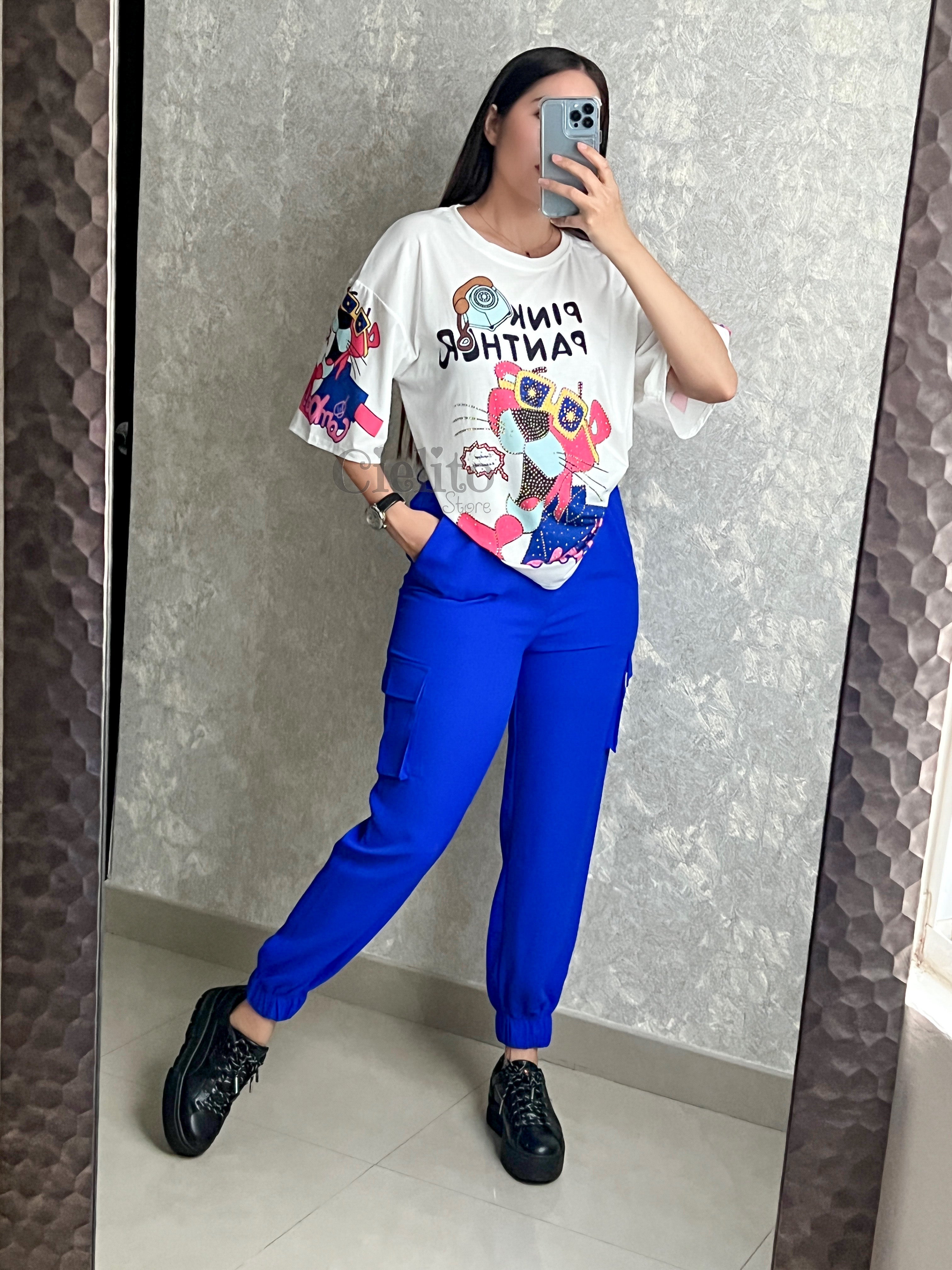 JOGGER AZUL CON LISTÓN