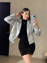 CHAQUETA PLATA CON PEDRERÍA