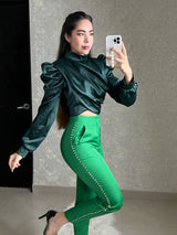PANTALÓN VERDE CON PIEDRAS