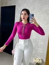 Body rosa con listón de piedritas