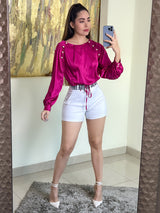 Blusa satinada con perlitas