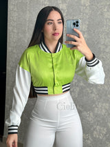 CHAQUETA VERDE SATINADA