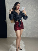 FALDA CORTA LENTEJUELA TINTA