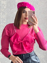 Boina rosa con perlas