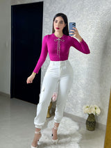 Body rosa con listón de piedritas