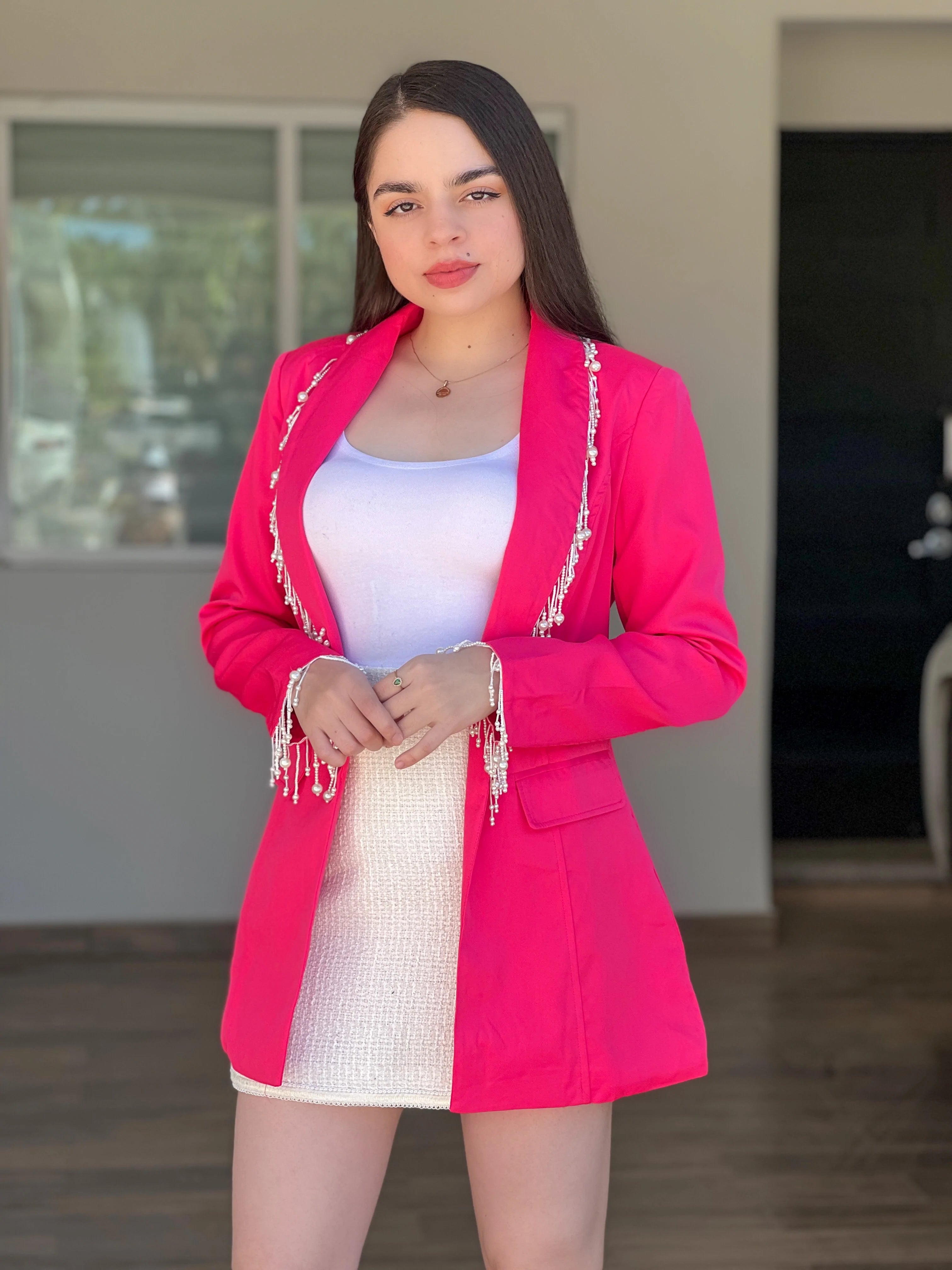 BLAZER ROSA CON PERLAS