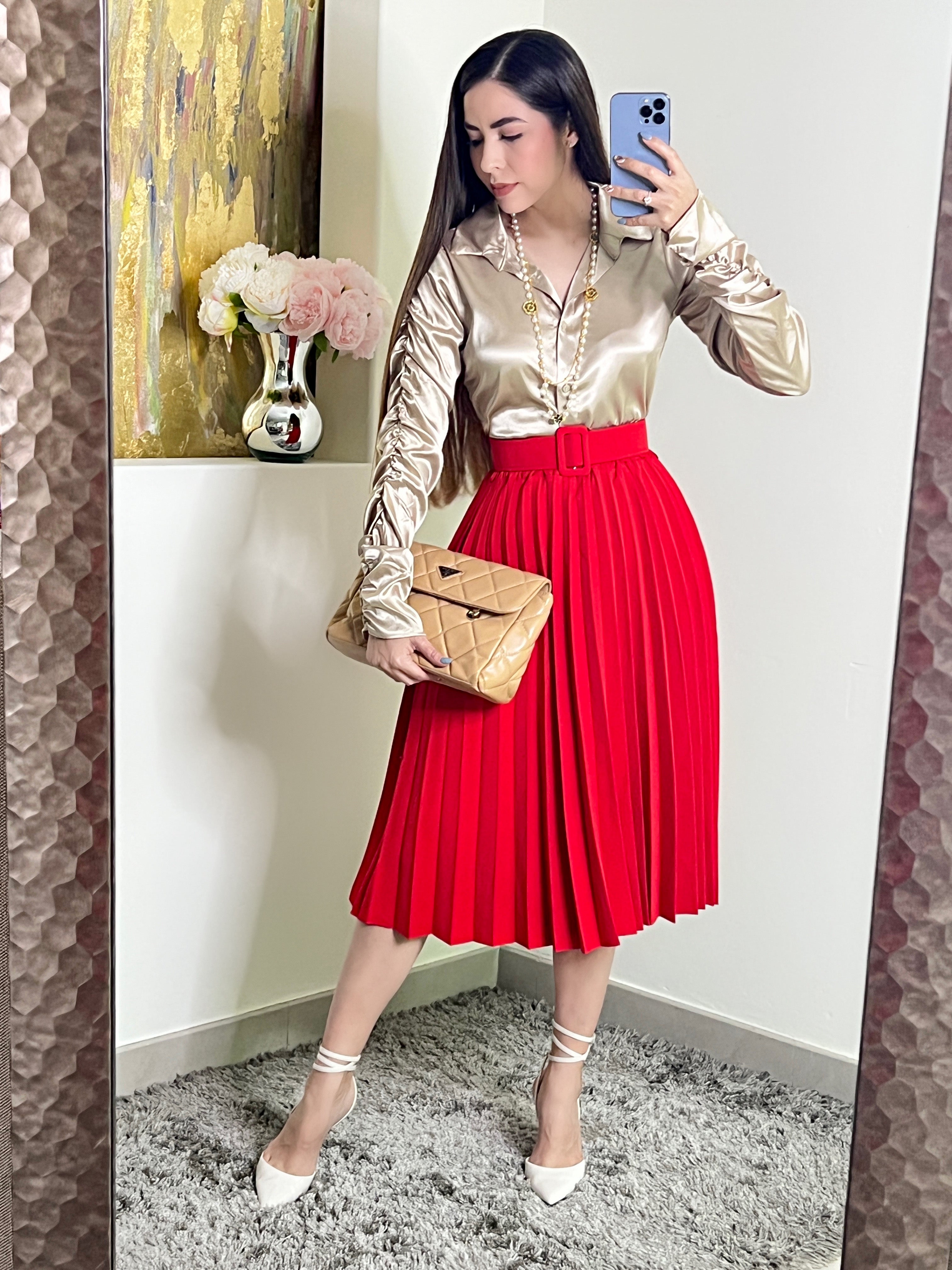 Camisa nude satinada