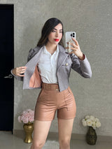 BLAZER ROSA CON CAFÉ