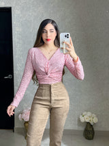 BLUSA ROSA MANGA LARGA CON LENTEJUELAS