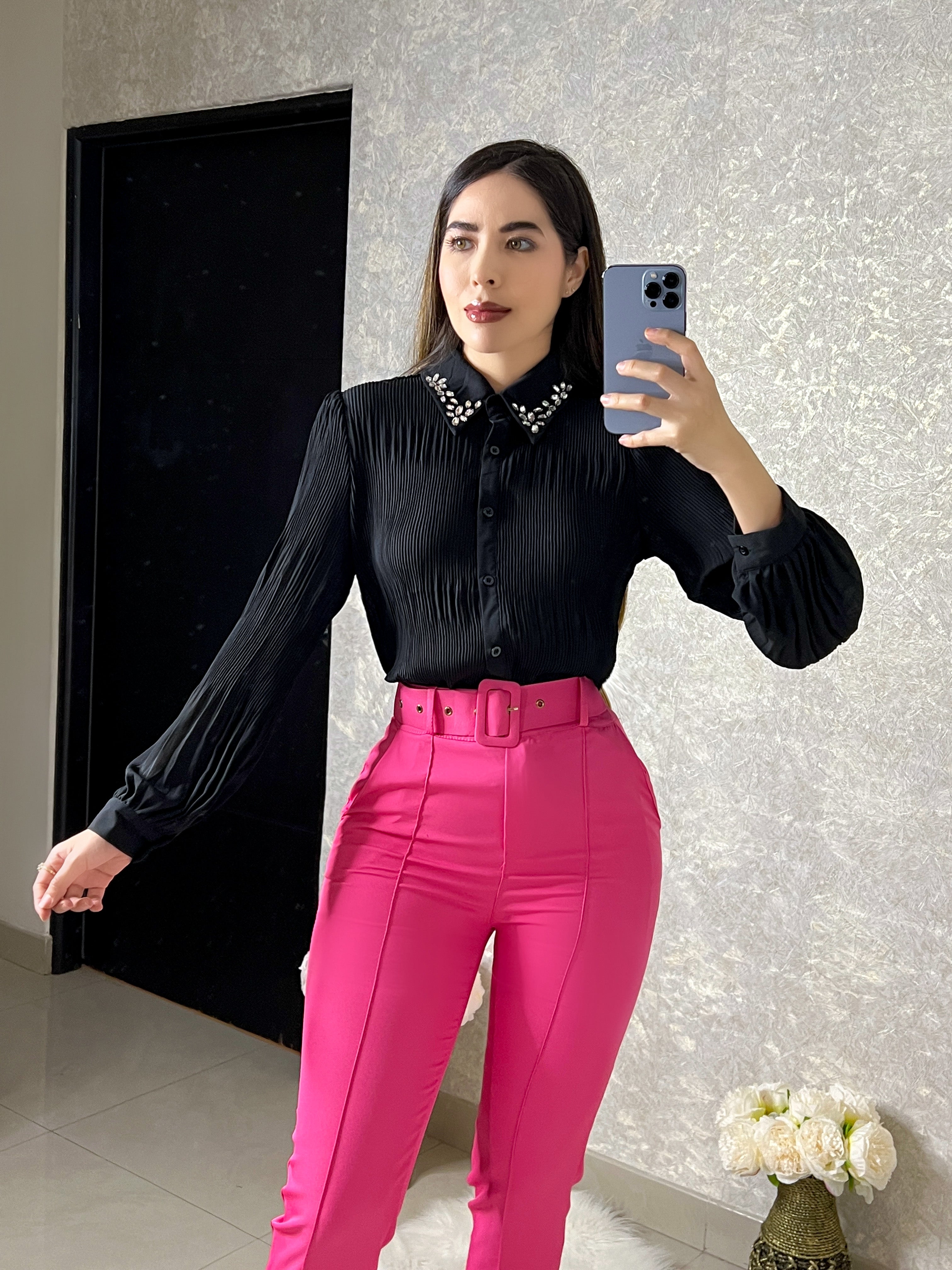 Pantalon rosa con cinturon