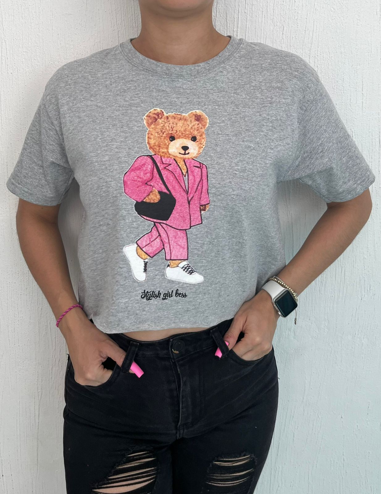 BLUSA CORTA OSITO LINDO GRIS